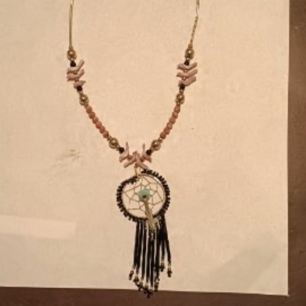 Silver Tone Beaded Dream Catcher Necklace